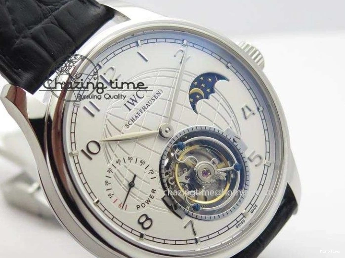 MIROTIME 0309 UrbanStyle Portuguese Tourbillon Power Reserve Moonphase SS White Dial On Black Leather Strap 7318